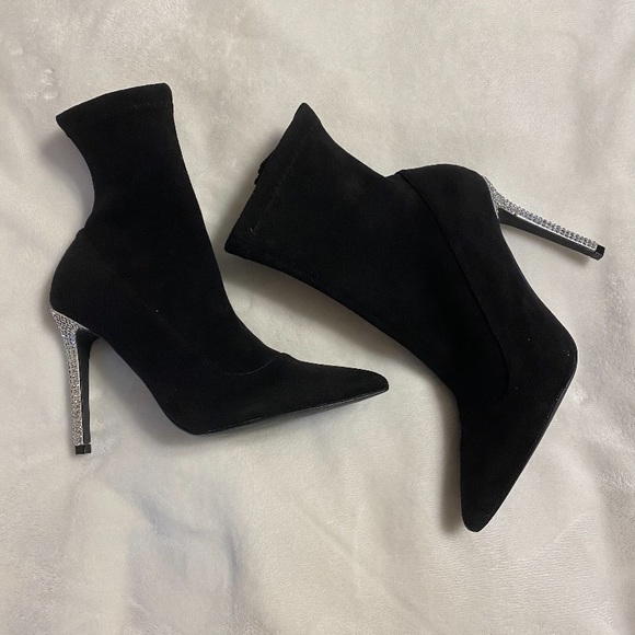 Black Heeled Boots with Jewelled Heel - Picture 3 of 5